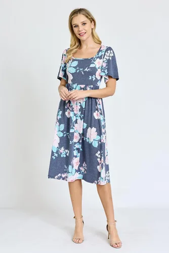 Vista 2 de Eloges - Vestido midi floral con manga mariposa para mujer, S-3X