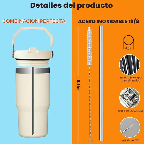 Vista 4 de ALINK - Paquete de 6 popotes de acero inoxidable compatibles con el vaso Stanley Iceflow de 20 onzas con tapa abatible, popotes metálicos