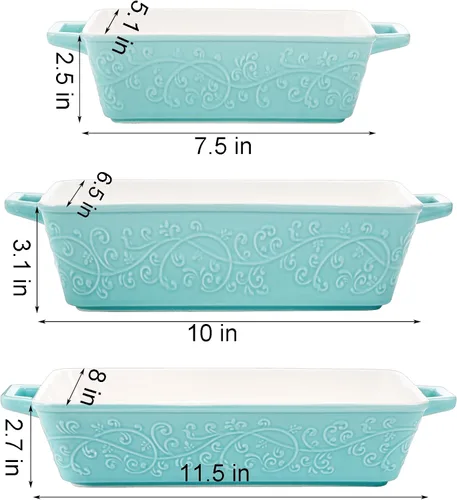 Vista 2 de Okllen Juego de 3 cazuelas para horno, platos de cerámica para hornear con asas, sartén rectangular para lasaña para hornear, asar, gratinar, regalo