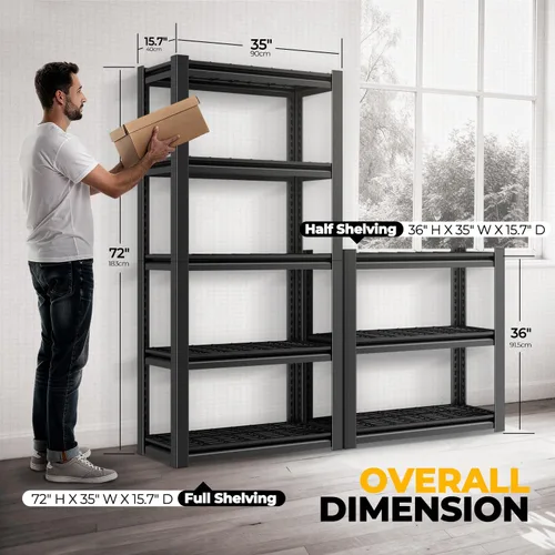 Vista 2 de Auto Dynasty Estantes de Almacenamiento de 5 Niveles, 72" de Alto Resistente (Capacidad de 3000 LBS) Estantería de Garaje Ajustable, Unidad