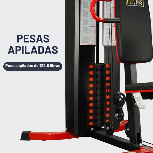 Vista 6 de Fitvids Home Gym Equipment, Multifunctional Full Body Workout Weight Machine Station with Weight Stack, All in One Exercise Equipment with Pulley