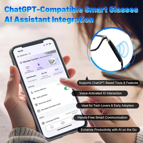 Vista 7 de Lentes inteligentes de traducción AI con 138 idiomas, gafas Bluetooth compatibles con ChatGPT, lente fotocromática con altavoces de oreja abierta