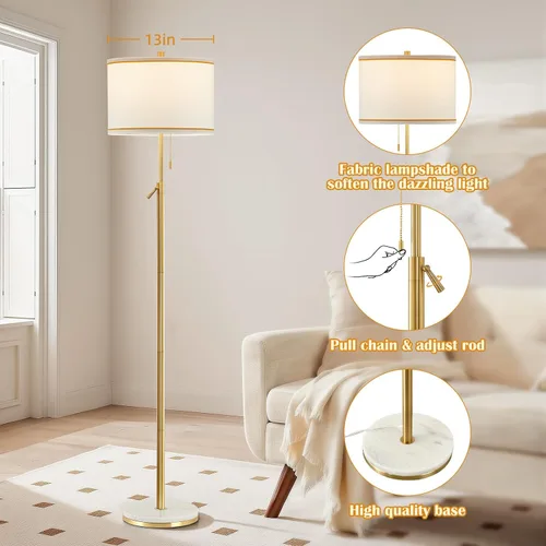 Vista 4 de GyroVu Lámpara de pie de mármol para sala de estar, lámpara de pie de altura ajustable con base de mármol, lámpara alta con pantalla blanca