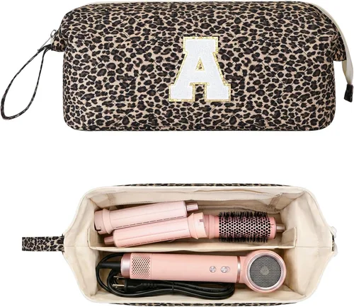 Vista 24 de Bolsa de viaje para herramientas para el cabello con inicial compatible con Estampado de leopardo