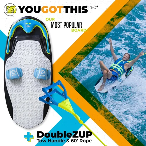 Vista 2 de You Got This 260 Board and Handle Combo with EVA Foam Padding, All-in-One Kneeboard, Wakeboard, Wakeskate, and Wakesurf Board for Kids, Teens, and