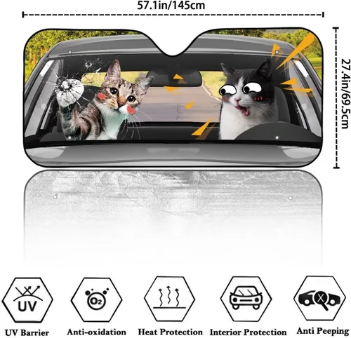 Vista 7 de Talayituse Parasol para parabrisas de automóvil, diseño de gato divertido 3D, ajuste universal, para automóvil, camión, SUV, bloquea el sol