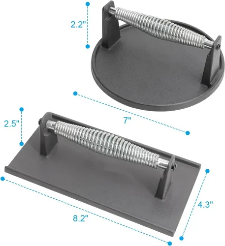 Vista 6 de SafBbcue Prensa de hamburguesa de hierro fundido redonda de 7 pulgadas y 8.2 x 4.3 pulgadas, rectangular de hierro fundido resistente con mango