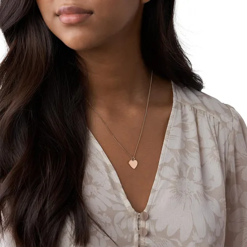 Vista 3 de Fossil Collar de cadena con dije de acero inoxidable grabado chapado para mujer