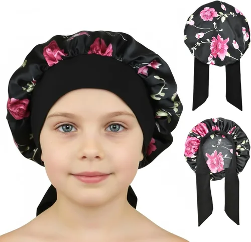Vista 12 de Gorros de satén para niñas para niñas, gorro de satén para dormir, gorro de noche de seda