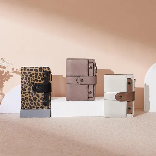 Vista 7 de CLUCI Cartera pequeña para mujer, de cuero, plegable, multitarjeta, organizador de diseñador, moneda con cremallera y ventana de identificación