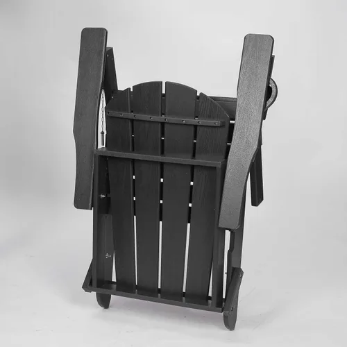 Vista 5 de Silla Adirondack plegable con soporte para tazas, silla de exterior de HDPE resistente a la intemperie, silla de césped de grano de madera para Negro