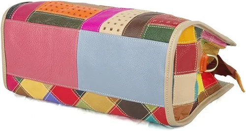 Vista 5 de Bolso de cuero retro para mujer, bolso de hombro de piel de vaca multicolor