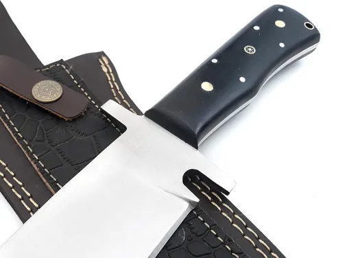 Vista 4 de Nooraki - Cuchillo de caza de espiga completa hecho a mano de 15 pulgadas con funda de cuero, cuchillo Bowie multiusos con mango de micarta