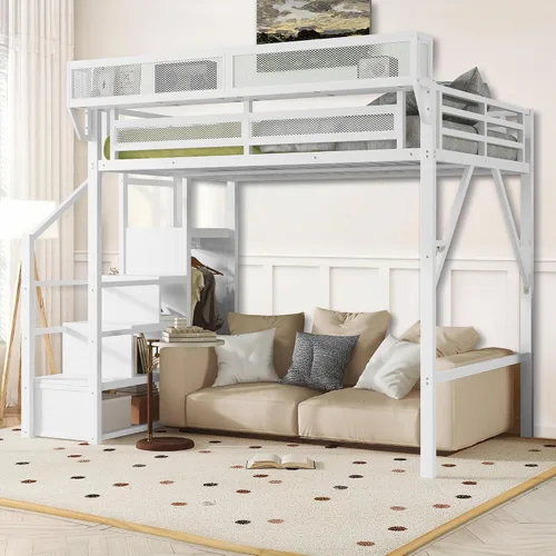 Vista 11 de Twin XL Metal Loft Bed with Slide, Black Negro