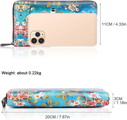Vista 4 de APHISON - Billetera para mujer con bloqueo RFID tarjetero monedero porta teléfono estilo caricatura cartera con pulsera para damasniñas caja