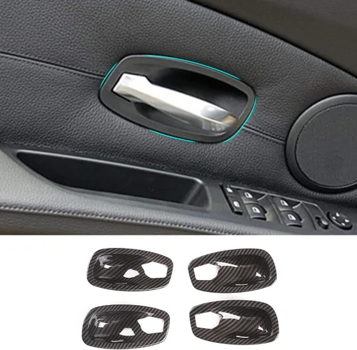 Vista 7 de Adhesivo ABS para manija de puerta interior de automóvil para BMW Serie 5 E60 2006-2009 Accesorios de automóvil (fibra de carbono, 2004-2005)