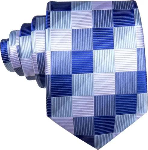 Vista 158 de Barry.Wang Juego de corbatas a cuadros para hombre con pañuelo gemelos de rayas clásicas