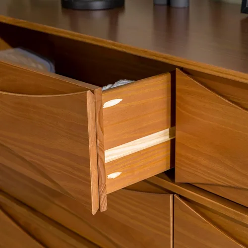 Vista 6 de Walker Edison Atticus Mid-Century - Cómoda moderna de madera maciza con cajones detallados, 59 pulgadas, color caramelo