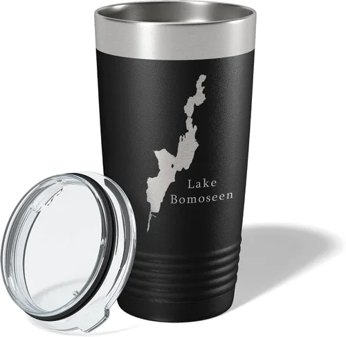 Vista 2 de Lake Bomoseen Map Tumbler Travel Mug Insulated Laser Engraved Coffee Cup Vermont 20 oz Black