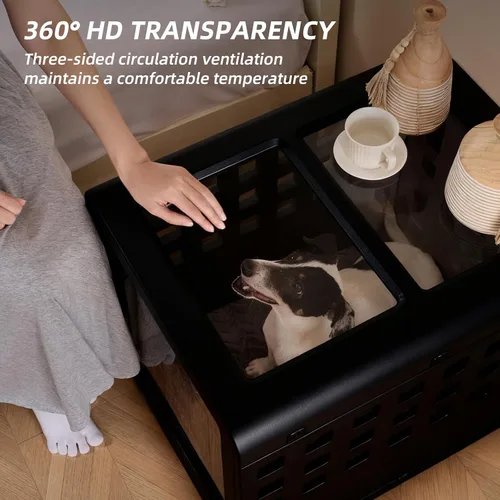 Vista 3 de Caja de acrílico transparente para perro, cama duradera para perro con panel móvil y diseño modular, segura, a la moda y conveniente