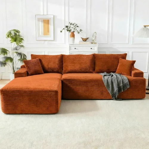 Vista 10 de Sofá modular Cloud de 108 pulgadas, moderno sofá deshuesado con otomana móvil, sofá modular de asiento profundo, sofás esquineros de pana para sala