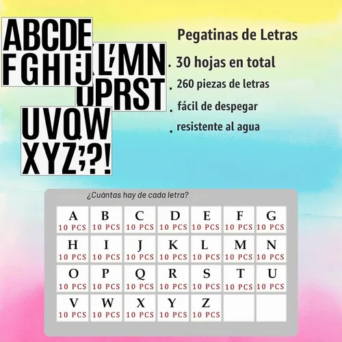 Vista 2 de Bemeol 340 piezas de 30 hojas de calcomanías de letras grandes de 4 pulgadas, autoadhesivas, letras del alfabeto, calcomanías para tablones de Negro