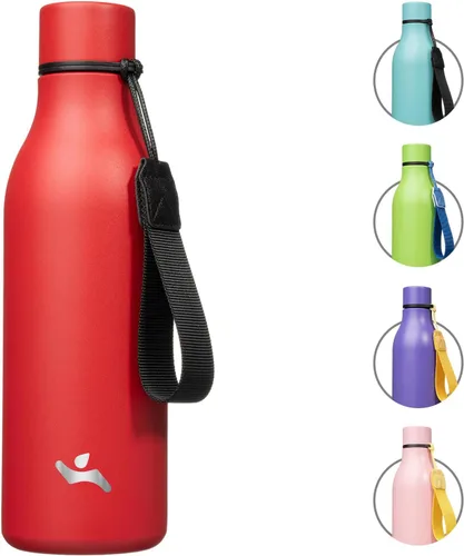 Vista 49 de Konokyo Botella de agua aislada con correa, botella de agua de acero inoxidable de 18 onzas de doble pared con aislamiento al vacío, frasco de Verde