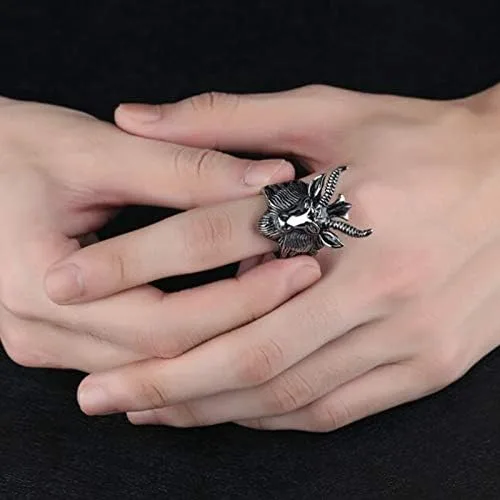 Vista 2 de Jude Jewelers - Anillo de cabeza de cabra de acero inoxidable, diseño de satanás