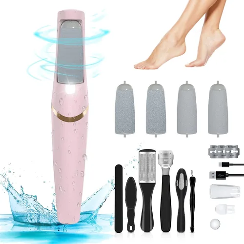Vista 8 de Removedor eléctrico profesional de callos de pies, kit de herramientas de pedicura electrónico recargable, resistente al agua con 4 cabezales