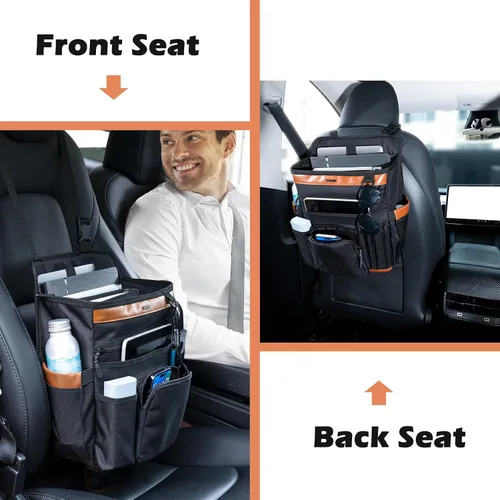 Vista 2 de Organizador de asiento de automóvil con compartimento para laptop (se adapta a 15.6 pulgadas), organizador de pasajeros del asiento delantero