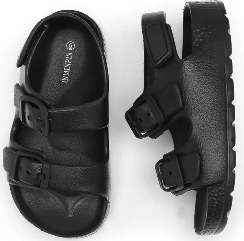 Vista 2 de INMINPIN Sandalias con hebilla para niños y niñas, cómodas sandalias de punta abierta con correa trasera ajustable