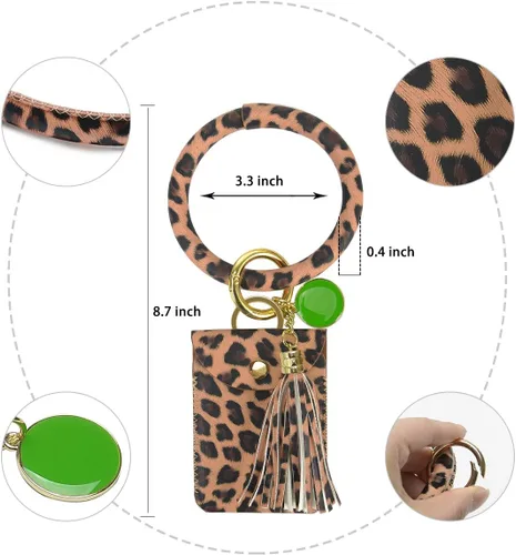 Vista 3 de Llavero-brazalete, brazalete de cuero con borla para mujer, Leopardo., S
