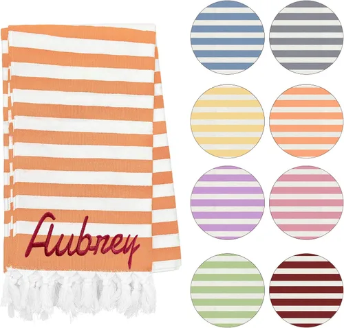Vista 9 de Toalla de playa personalizada con borlas, toalla de playa turca personalizada de gran tamaño con nombre bordado para adultos y niños, piscina