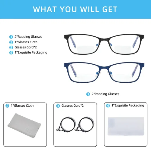 Vista 8 de Gafas de lectura bifocales para mujer, bloqueo de luz azul con parte superior transparente, lector de computadora, marco de metal ancho, elegantes
