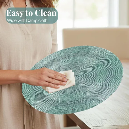 Vista 8 de Manteles individuales de 13 pulgadas con cuentas redondas para mesa de comedor - Manteles decorativos con cuentas de vidrio y respaldo de algodón