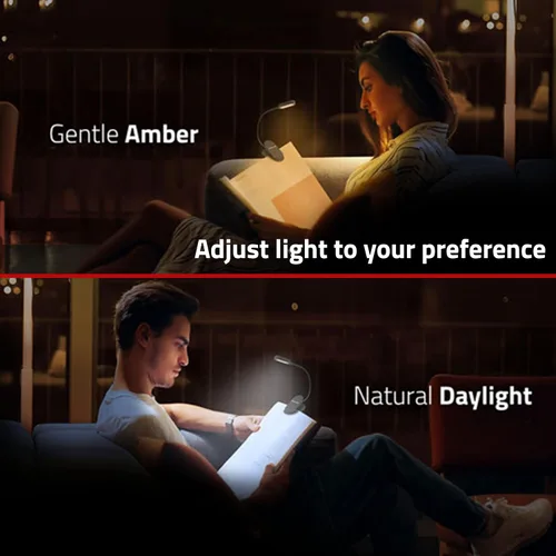 Vista 8 de GearLight Luz de libro recargable para leer en la cama – Lámpara LED con clip manos libres con 3 modos de luz, brillo ajustable, luz de lectura