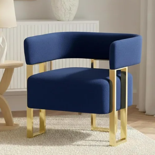 Vista 10 de Silla de acento moderna de mediados de siglo, sillón de barril, Black Boucle, pata dorada
