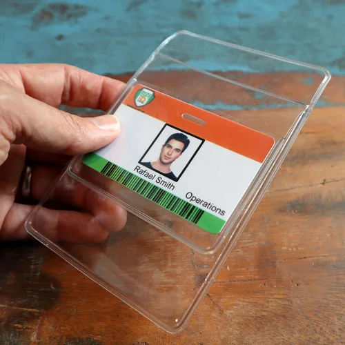 Vista 5 de Protector de bolsillo resistente con soporte horizontal para tarjetas de identificación, organizador de bolsillo de plástico transparente