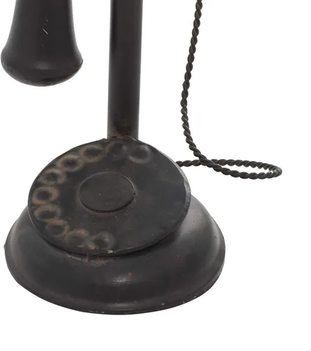 Vista 6 de Teléfono antiguo de metal con receptor y micrófono (no funciona) Abalorio de decoración antigua, escultura de teléfono vintage, hierro, negro