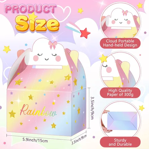 Vista 3 de Leinuosen Cajas de regalo de nube arcoíris – Bonitas cajas de recuerdo de fiesta, golosinas de dulces, cajas de regalo para niñas, niños y niños