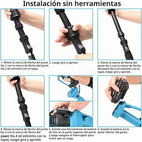 Vista 8 de solo sierra de poste extensible, correa de hombro (sin motosierra ni batería) Rotatable Pole14ft Max Reach, Tool-Free Installation, Compatible