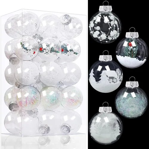 Vista 8 de Lulu Home 30 adornos de bola de Navidad transparentes de 2.36 pulgadas Azul claro transparente