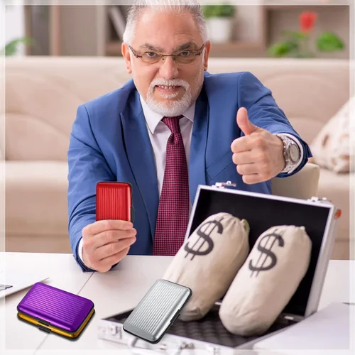 Vista 6 de Cartera de aluminio para tarjetas de crédito, 24 unidades, delgada, mini bloqueo RFID, protector de tarjetas de crédito, funda rígida para tarjetas