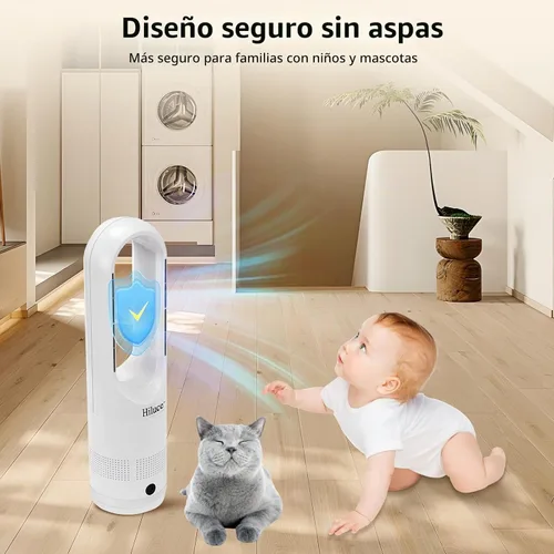 Vista 2 de Hiluce Ventilador sin aspas para dormitorio, ventilador de enfriamiento de torre, control remoto silencioso de 20 dB, 8 velocidades, temporizador
