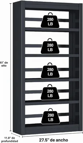 Vista 6 de Estantería de Libros, Librero Resistente de 5 Niveles, Estantería Ajustable, Gran Capacidad por Estante, Libreros Modernos para Sala de Estar