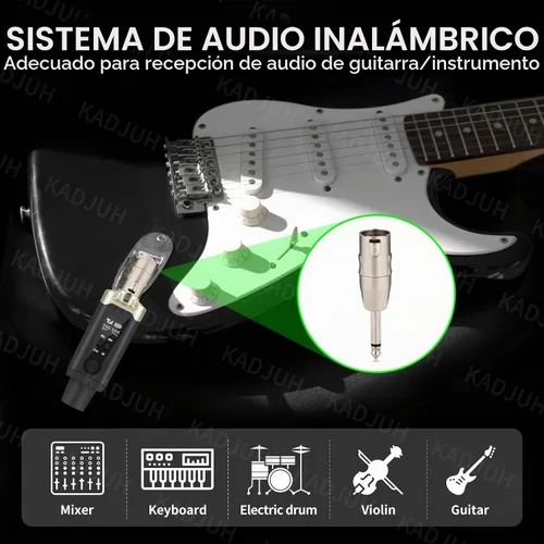 Vista 3 de Transmisor y receptor inalámbrico XLR y receptor transmisor de guitarra inalámbrico, adaptador de micrófono recargable de 16 canales de 196 pies