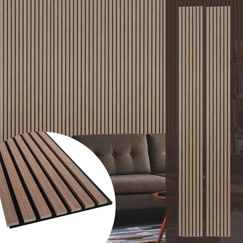 Vista 16 de Yuzzy Paneles de madera para pared y techo, paneles acústicos de listones de madera de 108 x 11 pulgadas, 2 unidades, paneles de pared modernos que