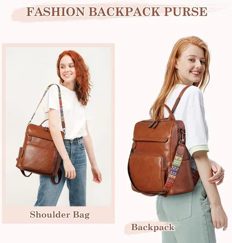 Vista 5 de Bolso tipo mochila para mujer, RAVUO de piel sintética, mini mochila de moda para mujer, tres formas de llevar, S