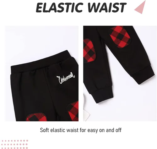 Vista 4 de Fuermos Conjunto para niño pequeño - Sudadera y pantalones a cuadros con capucha - Ropa de otoño