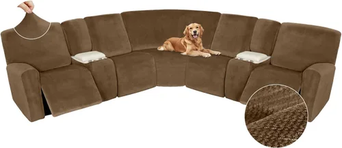 Vista 395 de Arfntevss Fundas de sofá seccional reclinable de terciopelo, Funda de sofá seccional de esquina para sofá reclinable, Funda elástica suave